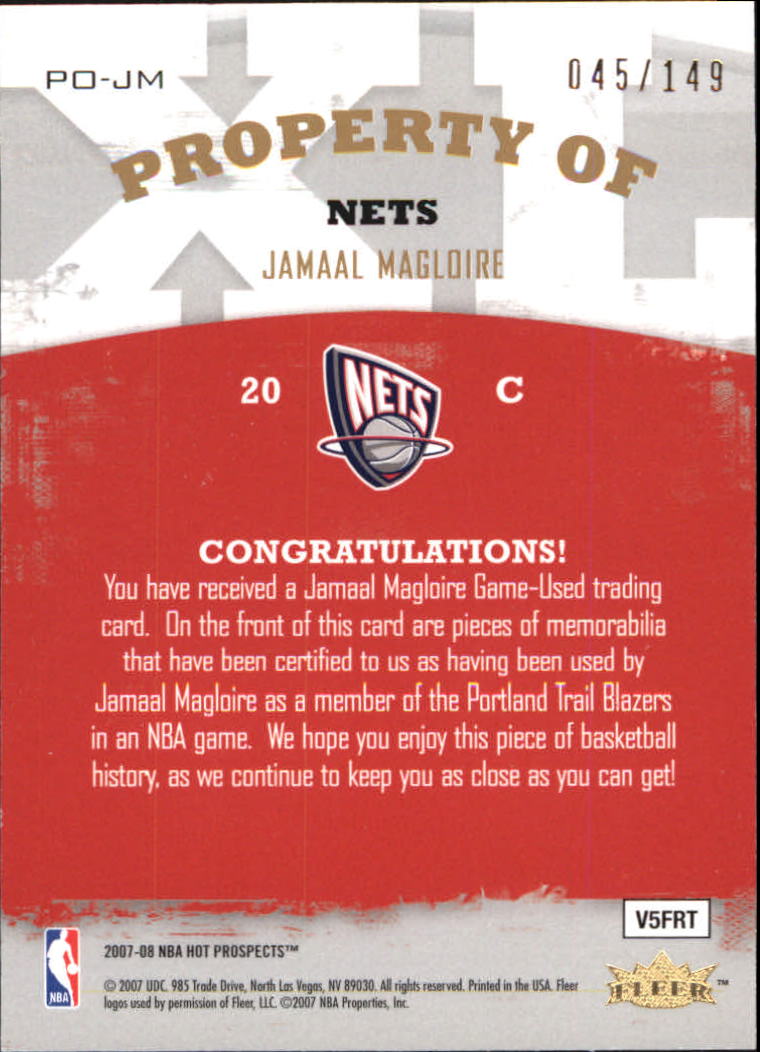 2007-08 Fleer Hot Prospects Property of #JM Jamaal Magloire back image
