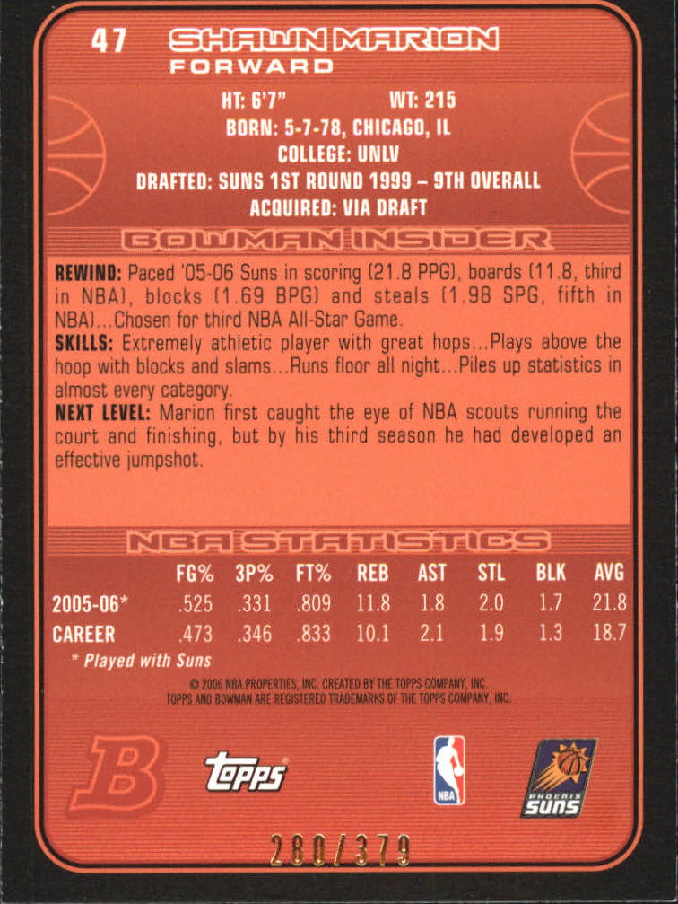2006-07 Bowman Silver #47 Shawn Marion back image