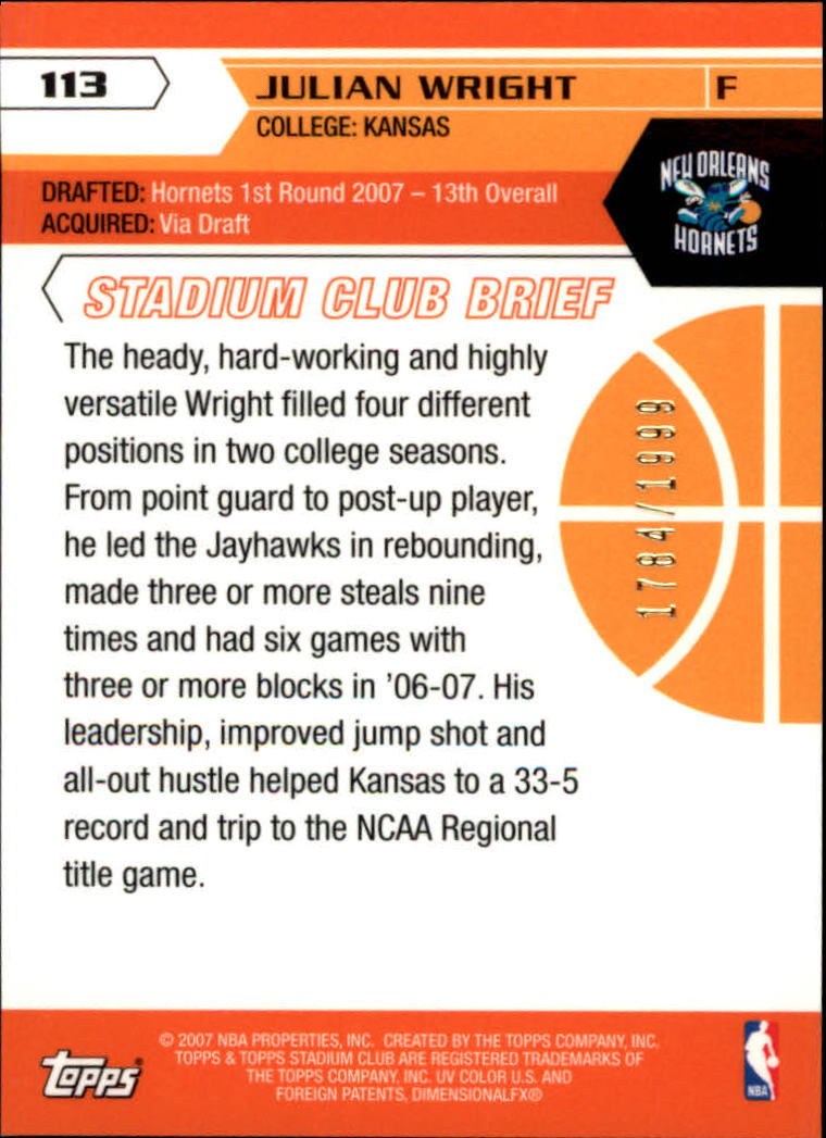 2007-08 Stadium Club #113 Julian Wright RC back image