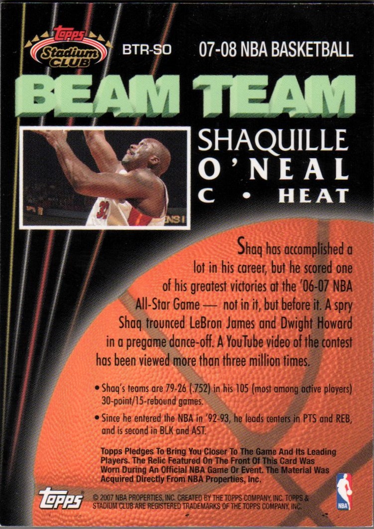 2007-08 Stadium Club Beam Team Relics #SO Shaquille O'Neal D back image