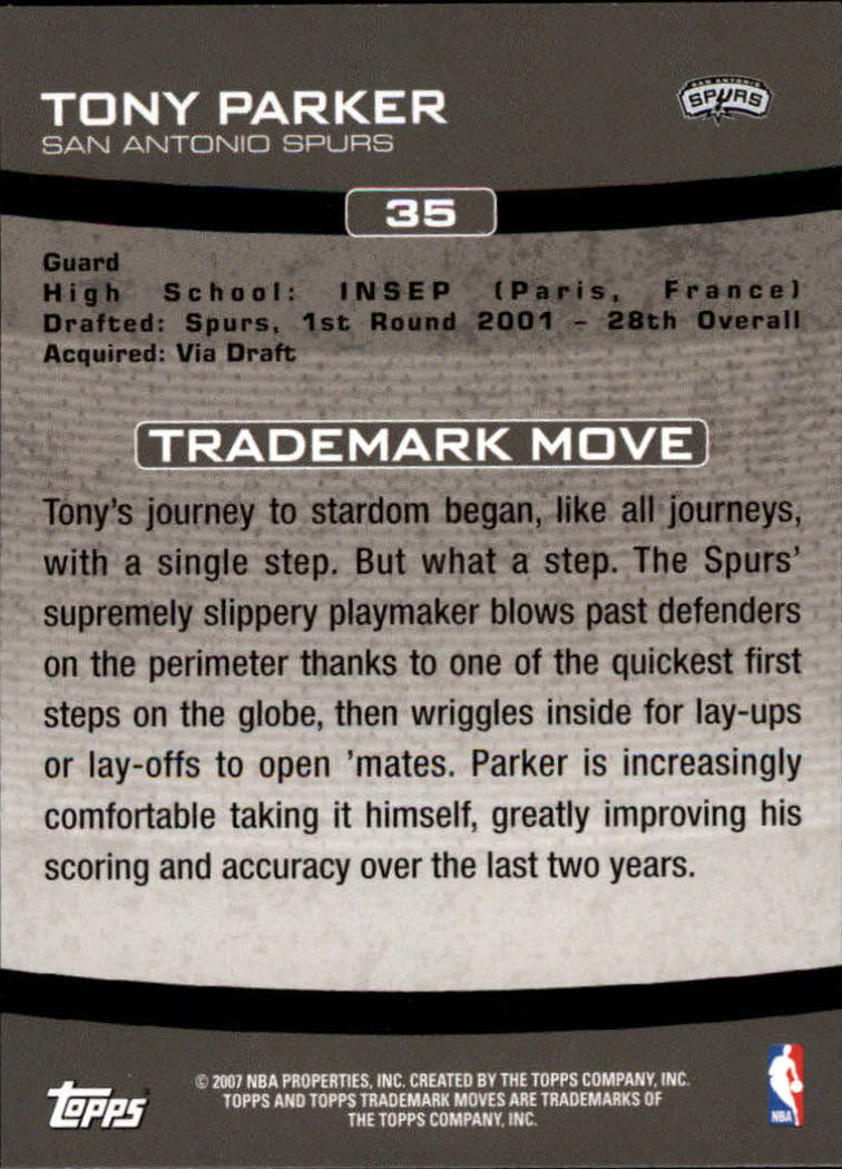 2007-08 Topps Trademark Moves #35 Tony Parker back image