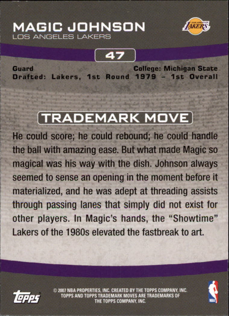 2007-08 Topps Trademark Moves #47 Magic Johnson back image