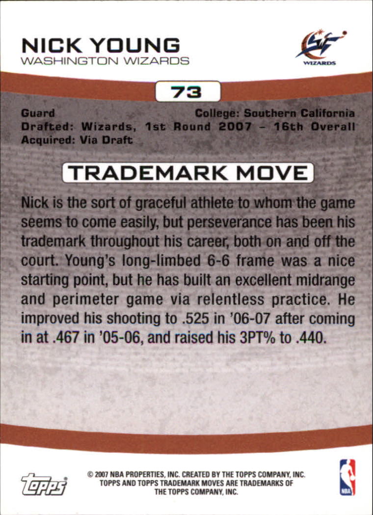 2007-08 Topps Trademark Moves #73 Nick Young RC back image