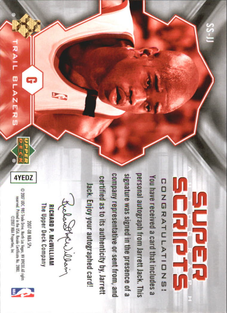 2007-08 SPx Super Scripts #JJ Jarrett Jack back image