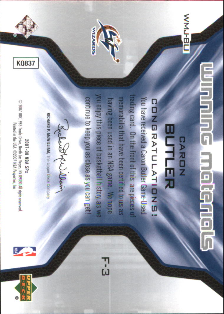 2007-08 SPx Winning Materials Jersey Numbers #BU Caron Butler back image