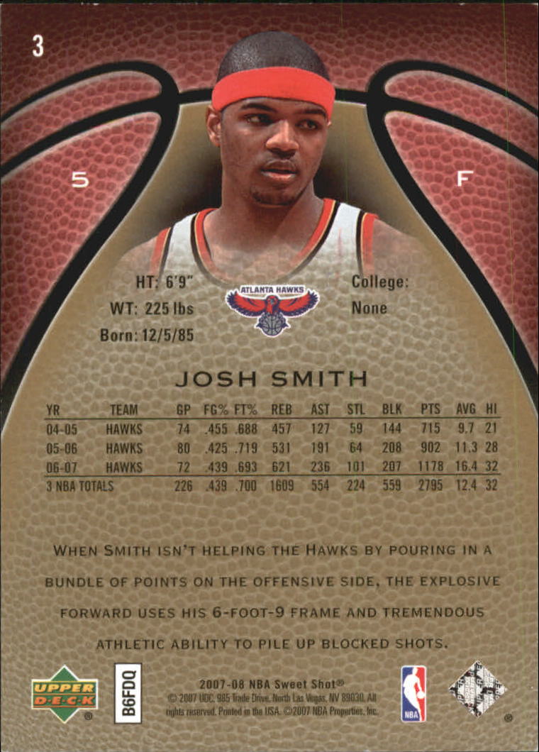 2007-08 Sweet Shot #3 Josh Smith back image