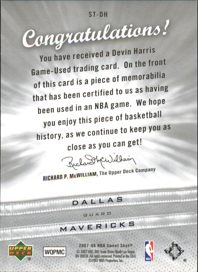 2007-08 Sweet Shot Sweet Stitches #DH Devin Harris back image