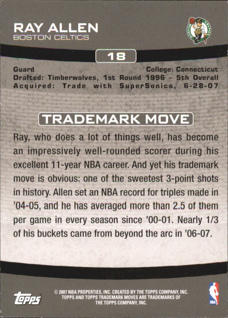 2007-08 Topps Trademark Moves Orange #18 Ray Allen back image
