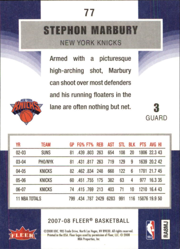 2007-08 Fleer #77 Stephon Marbury back image