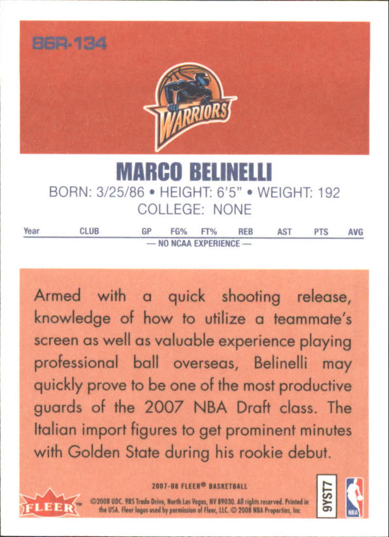 2007-08 Fleer 1986-87 Rookies #134 Marco Belinelli back image