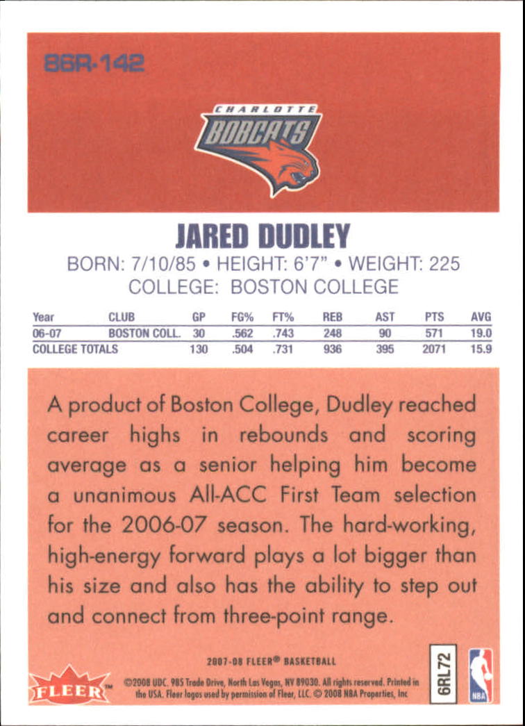 2007-08 Fleer 1986-87 Rookies #142 Jared Dudley back image