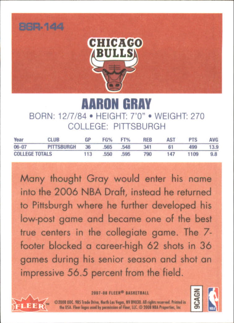 2007-08 Fleer 1986-87 Rookies #144 Aaron Gray back image