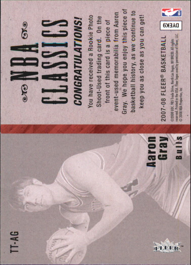 2007-08 Fleer NBA Classics #TTAG Aaron Gray back image