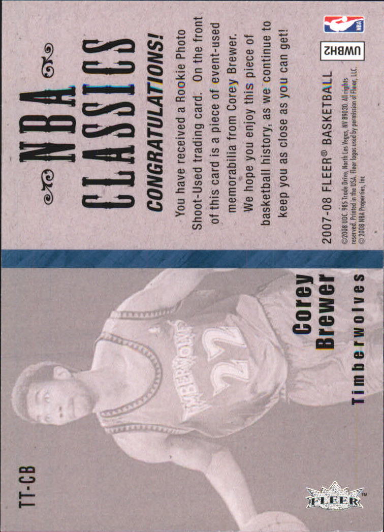 2007-08 Fleer NBA Classics #TTCB Corey Brewer back image