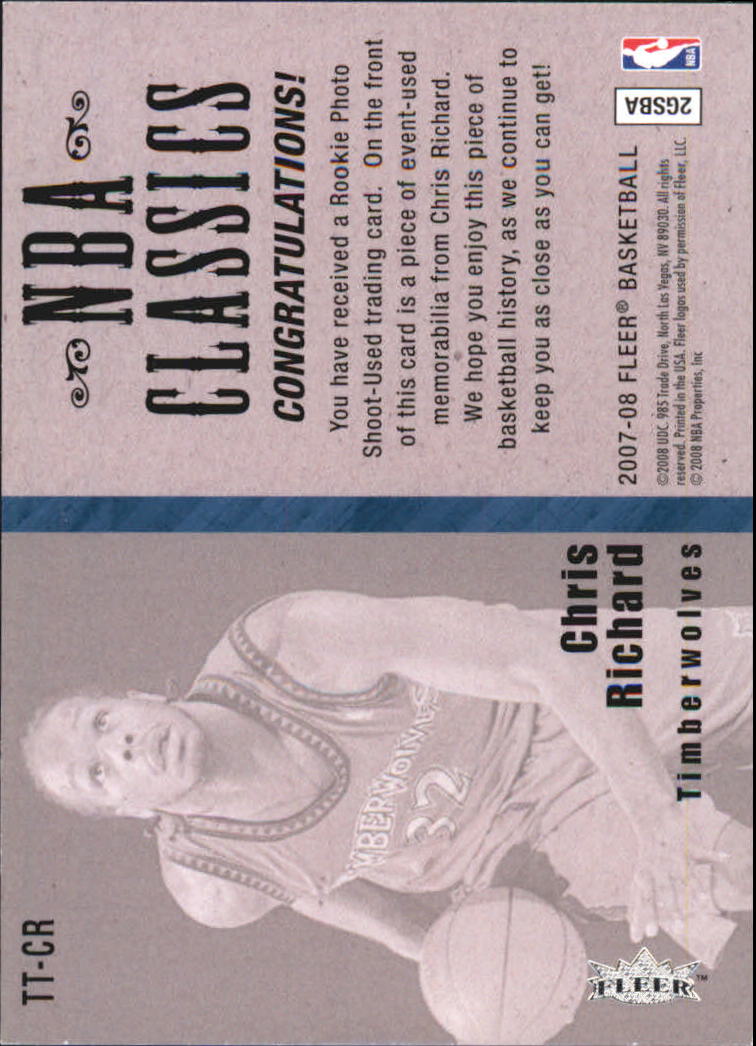 2007-08 Fleer NBA Classics #TTCR Chris Richard back image