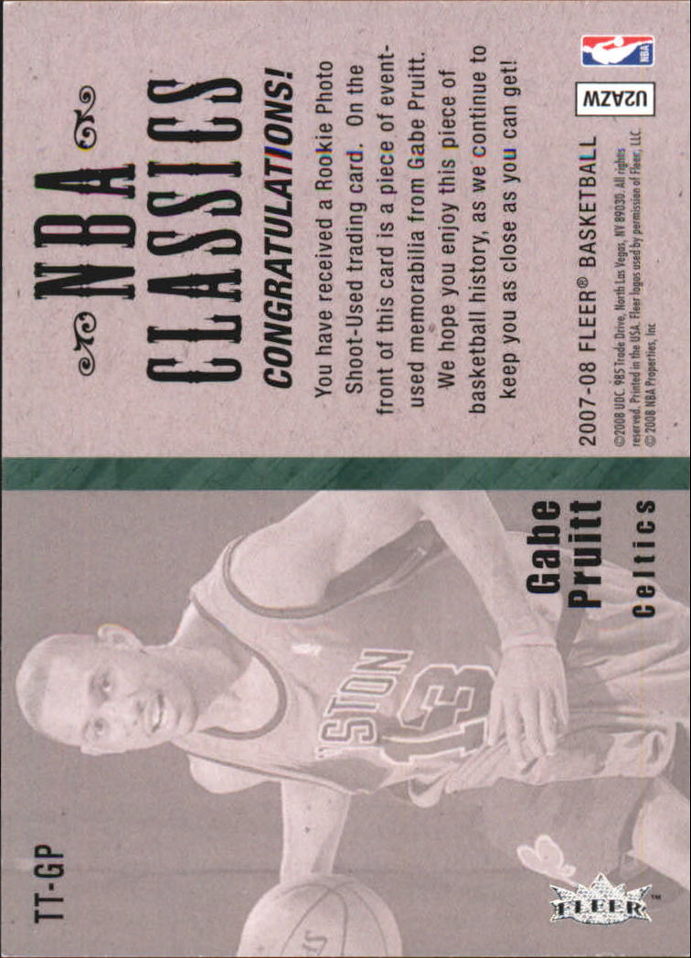 2007-08 Fleer NBA Classics #TTGP Gabe Pruitt back image
