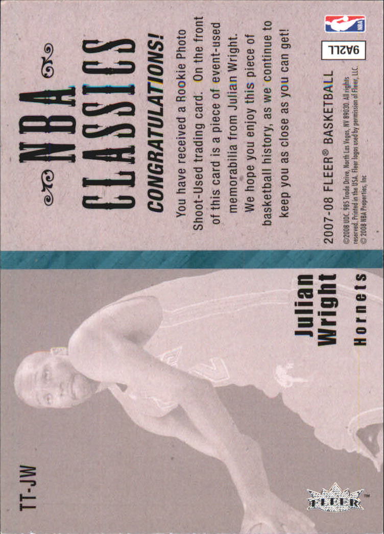 2007-08 Fleer NBA Classics #TTJW Julian Wright back image