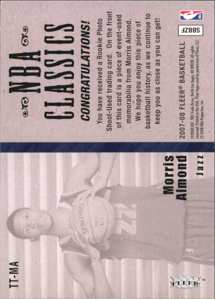 2007-08 Fleer NBA Classics #TTMA Morris Almond back image