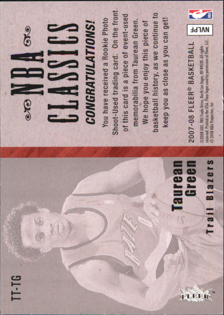 2007-08 Fleer NBA Classics #TTTG Taurean Green back image