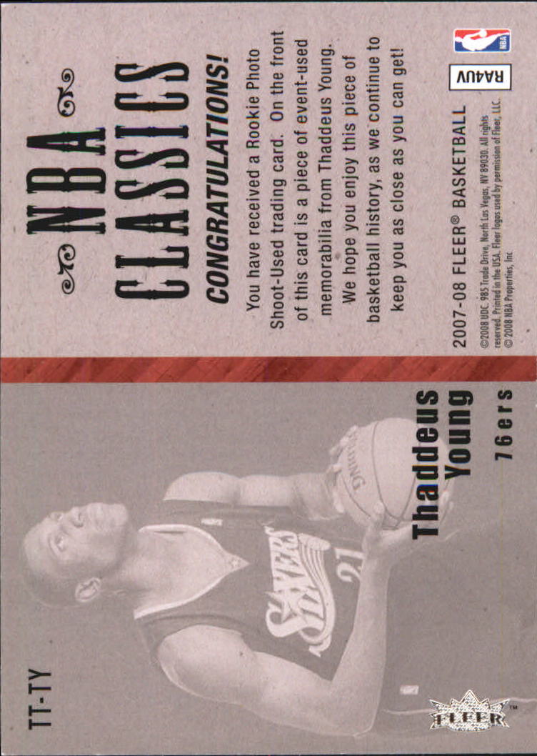 2007-08 Fleer NBA Classics #TTTY Thaddeus Young back image