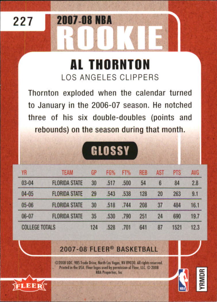 2007-08 Fleer Glossy #227 Al Thornton back image