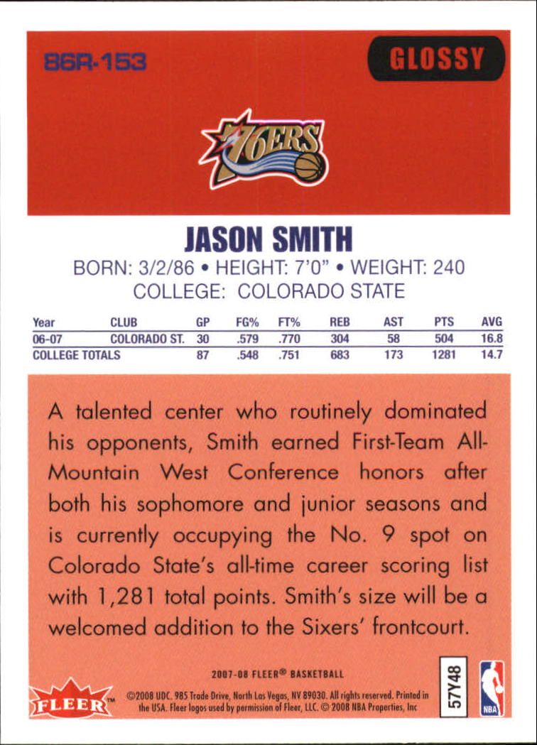 2007-08 Fleer 1986-87 Rookies Glossy #153 Jason Smith back image