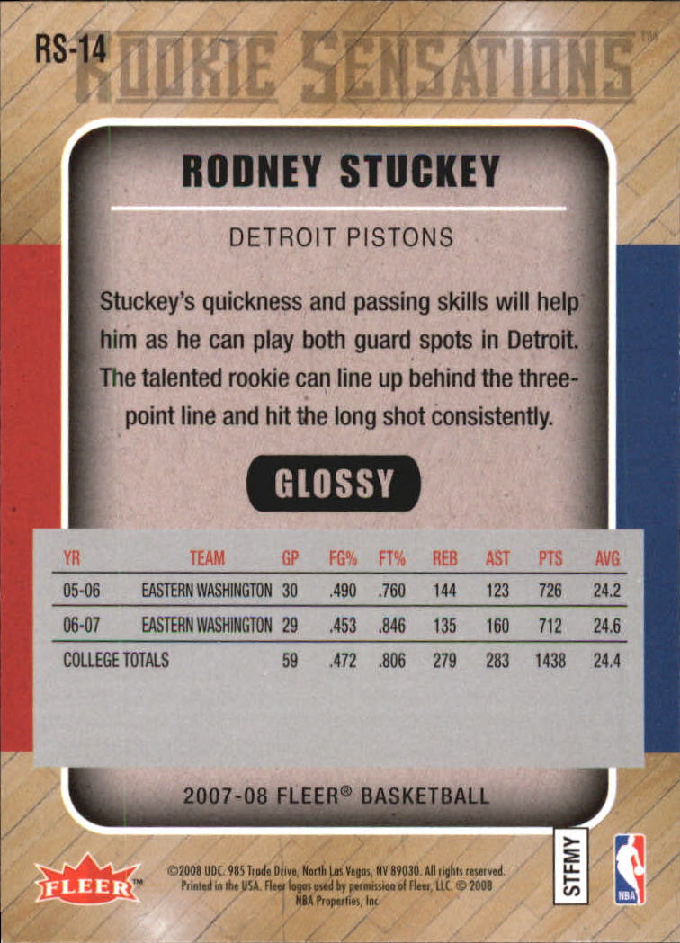2007-08 Fleer Rookie Sensations Glossy #RS14 Rodney Stuckey back image