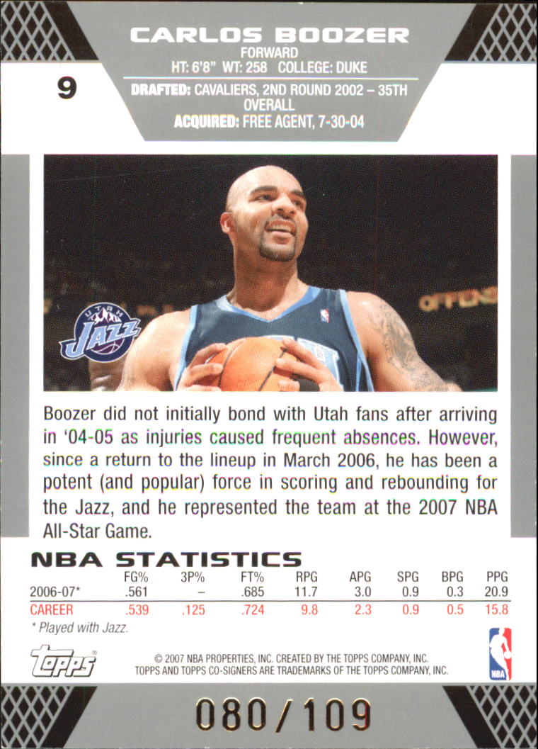 2007-08 Topps Co-Signers Gold Red #9 Carlos Boozer/Deron Williams back image