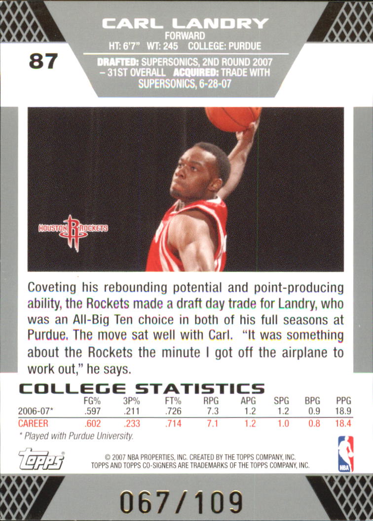 2007-08 Topps Co-Signers Gold Red #87 Carl Landry/Yao Ming back image
