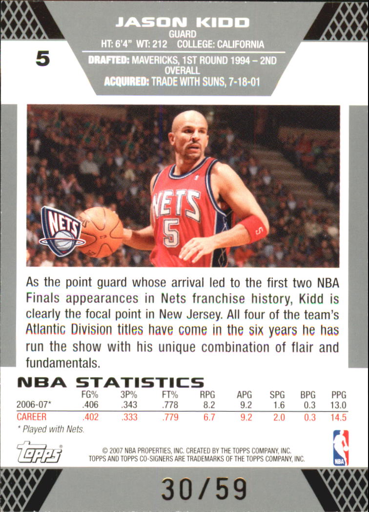 2007-08 Topps Co-Signers Gold Green #5A Jason Kidd/Marcus Williams back image