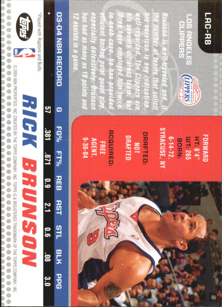 2004-05 Clippers Topps #LACRB Rick Brunson back image