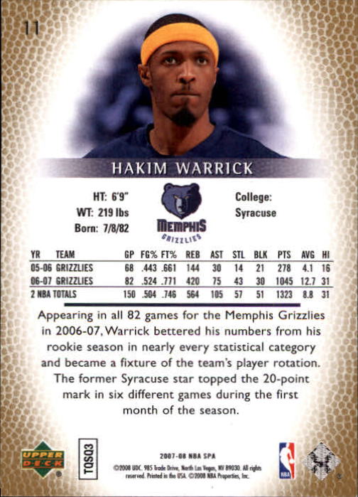 2007-08 SP Authentic #11 Hakim Warrick back image