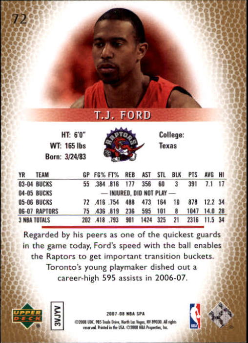 2007-08 SP Authentic #72 T.J. Ford back image