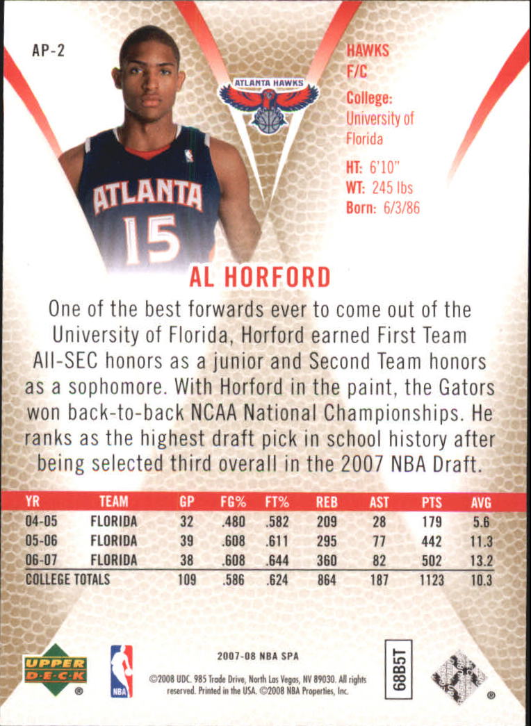 2007-08 SP Authentic Profiles #AP2 Al Horford back image