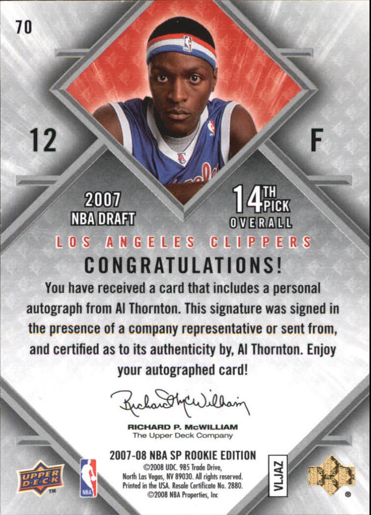 2007-08 SP Rookie Edition Rookie Autographs #70 Al Thornton