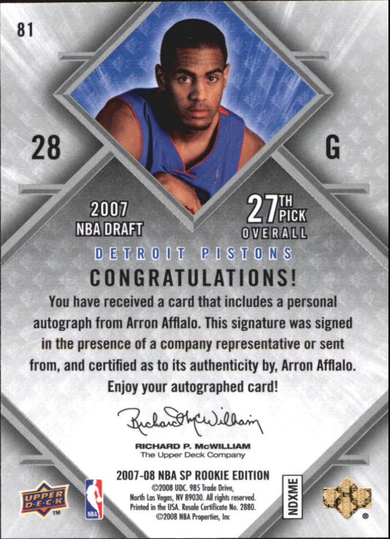 2007-08 SP Rookie Edition Rookie Autographs #81 Arron Afflalo