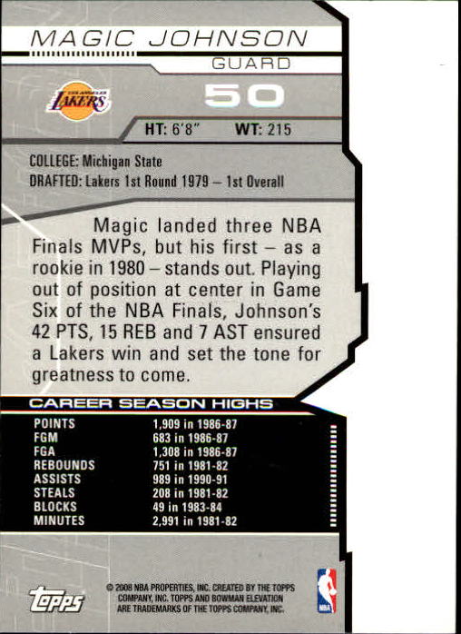 2007-08 Bowman Elevation #50 Magic Johnson back image