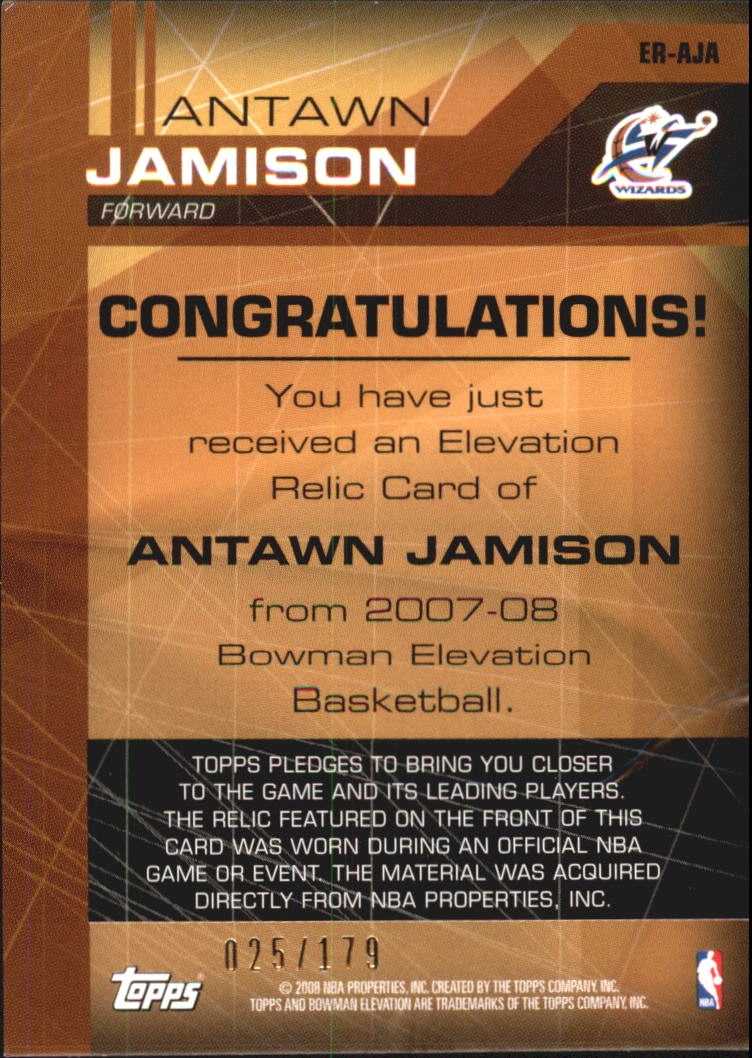 2007-08 Bowman Elevation Relics #AJA Antawn Jamison back image