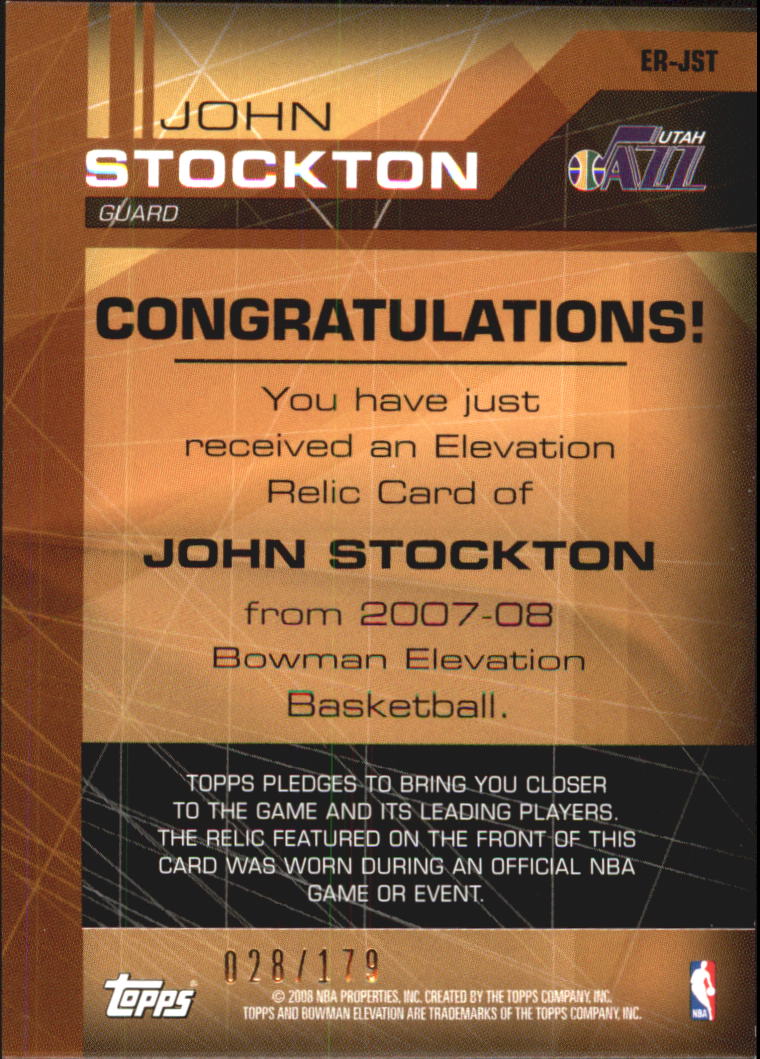 2007-08 Bowman Elevation Relics #JST John Stockton back image