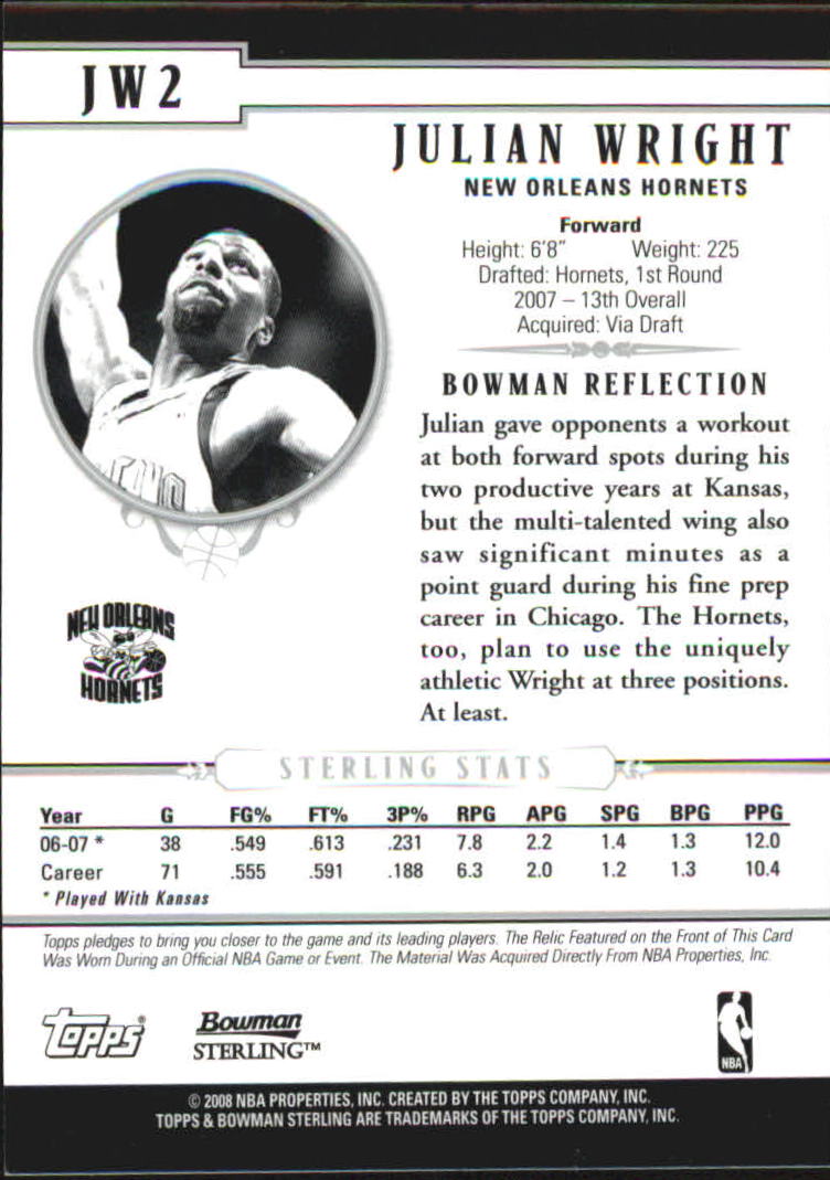 2007-08 Bowman Sterling #JW2 Julian Wright JSY/975 back image