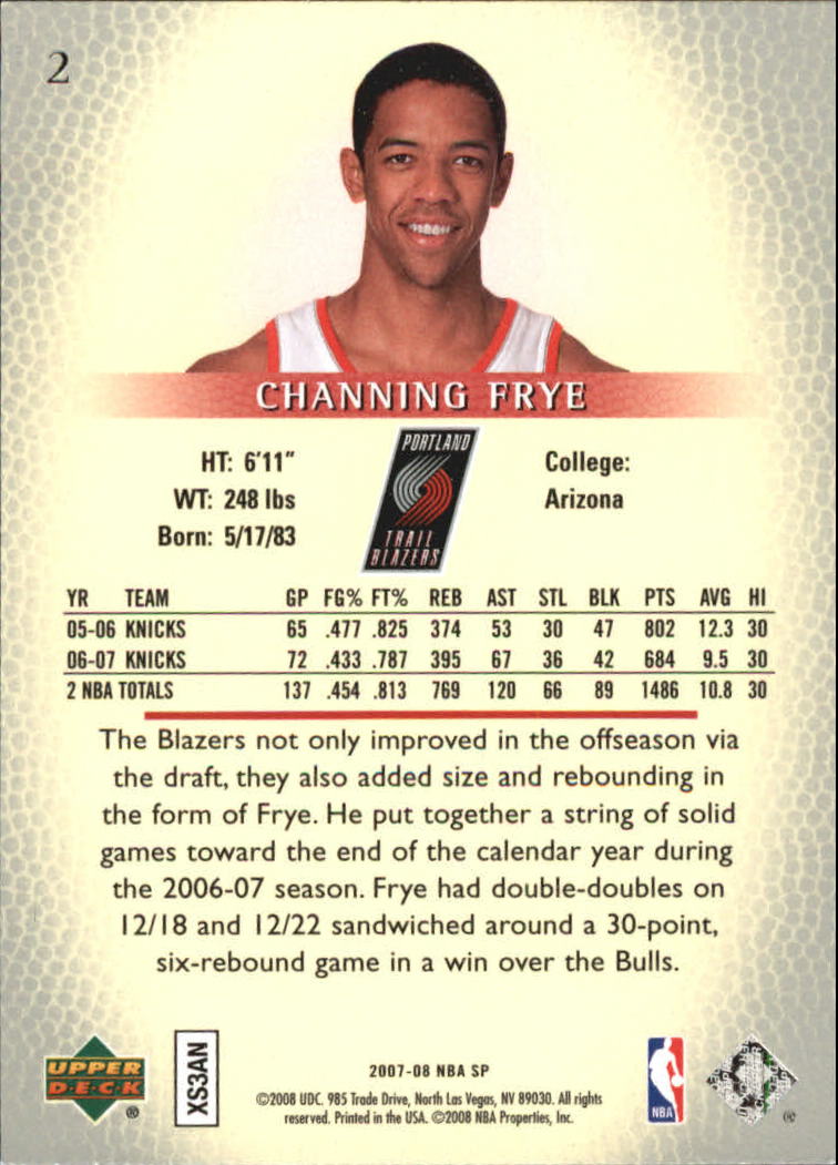 2007-08 SP Authentic Retail #2 Channing Frye back image