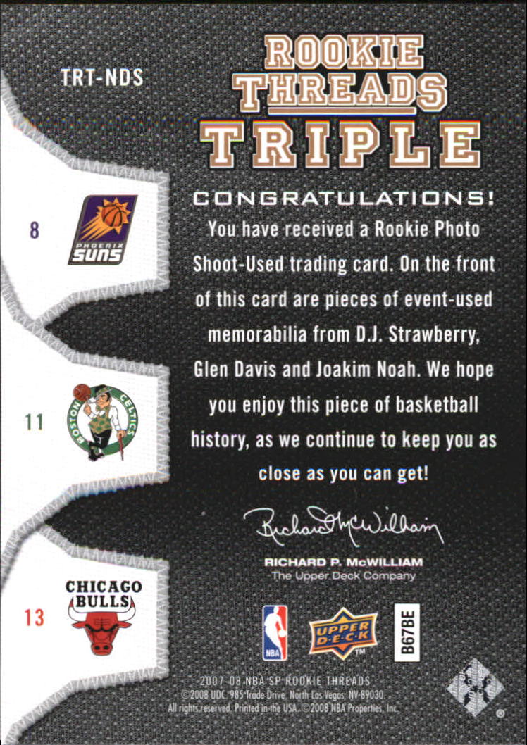 2007-08 SP Rookie Threads Rookie Threads Triple #NDS Strawberry/Davis/Noah