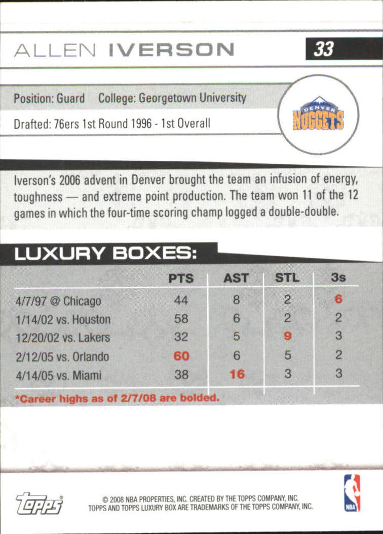 2007-08 Topps Luxury Box #33 Allen Iverson back image