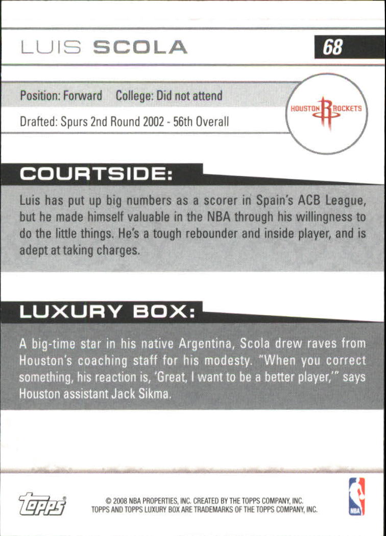 2007-08 Topps Luxury Box #68 Luis Scola RC back image