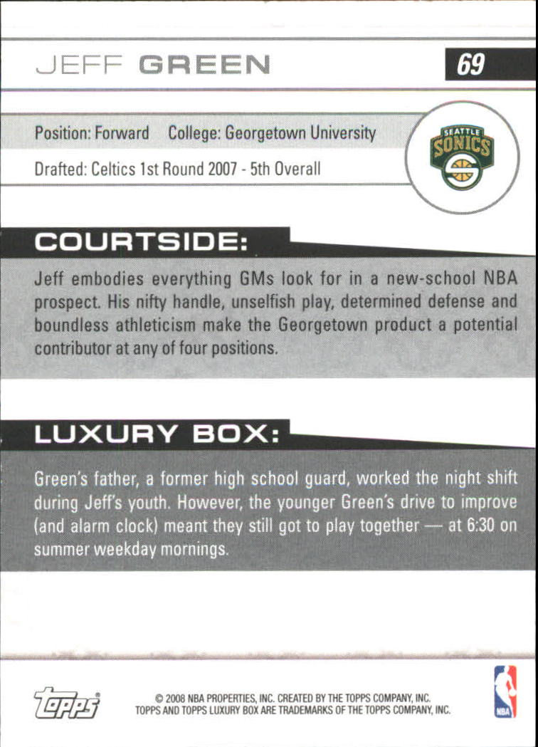 2007-08 Topps Luxury Box #69 Jeff Green RC back image