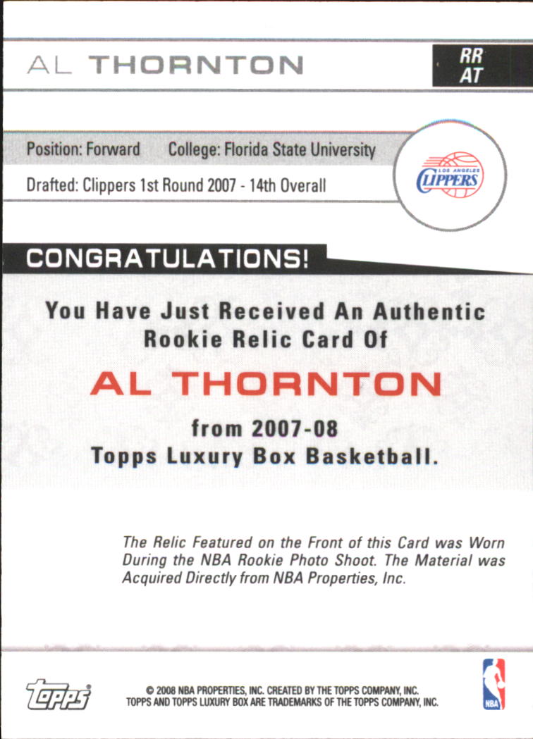 2007-08 Topps Luxury Box Rookie Relics Gold #AT Al Thornton back image