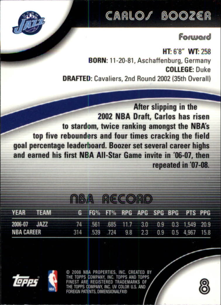 2007-08 Finest #8 Carlos Boozer back image