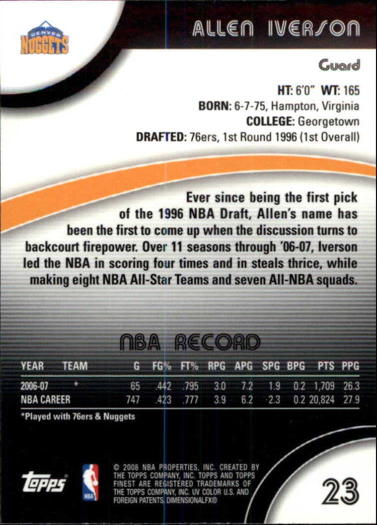 2007-08 Finest #23 Allen Iverson back image