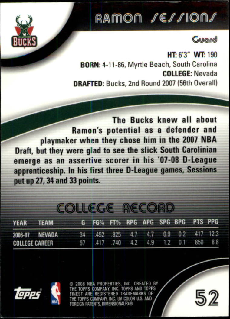 2007-08 Finest #52 Ramon Sessions RC back image
