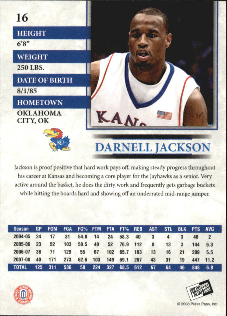 2008 Press Pass #16 Darnell Jackson back image